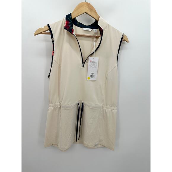 Lady Hagen Cream Plaid Drawstring Sleeveless Polo Tank Women's Size Medium M NWT - Picture 1 of 9